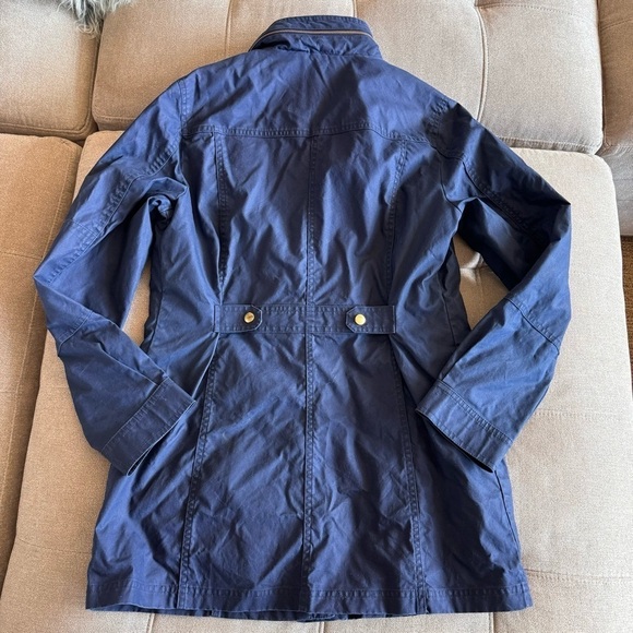 Women’s Waxed Canvas Barn Jacket raincoat hooded zip up navy blue sz S fisherman - Picture 9 of 17